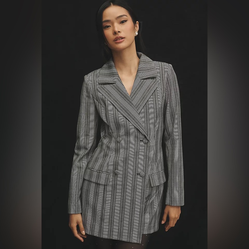 Hutch Anthropologie V-Neck Blazer Playsuit Romper Plaid